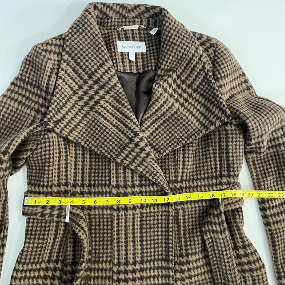 Calvin Klein Women’s Wool Blend Coat in Brown and Black Plaid | 8 - Picture 12 of 16